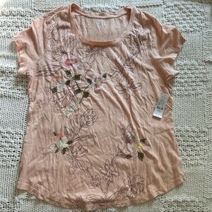 NWT Soho Peach Floral Embroidered Baby Tee